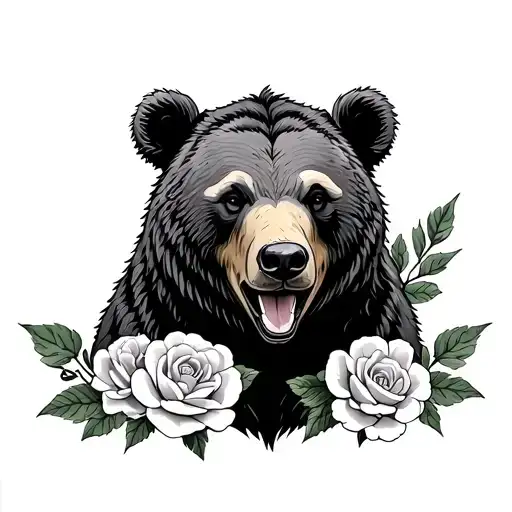 Unshaded Bear With Wild Roses