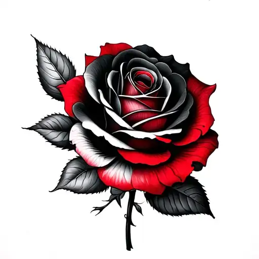 A Sleeve Tattoo With Black And Red Rose Intertwined