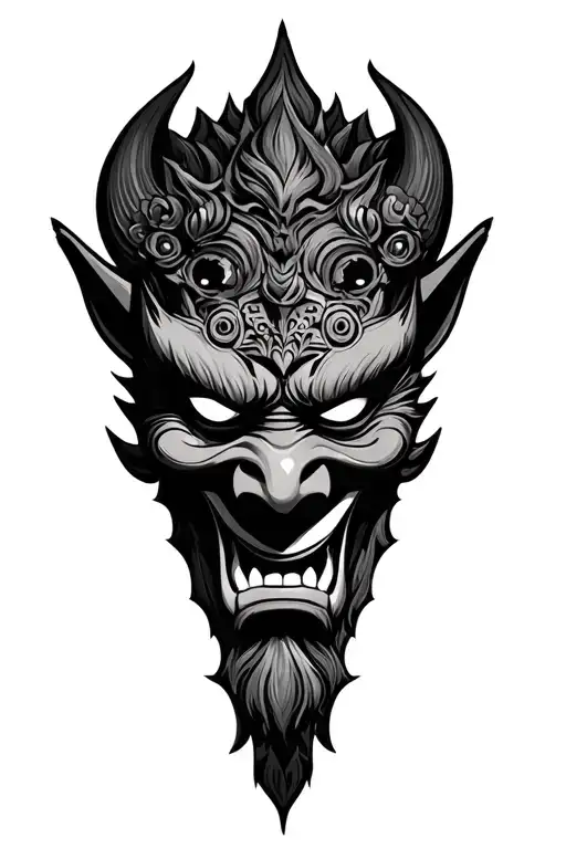 Oni Mask In Round Picture Frame