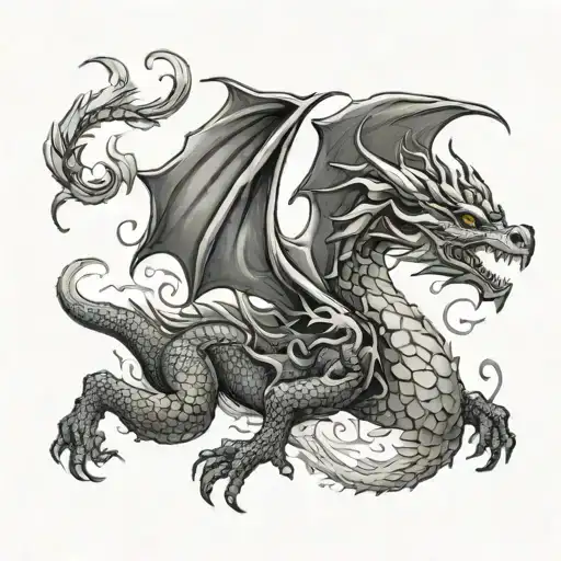 Black Dragon Breathing Fire Breathing Dragon