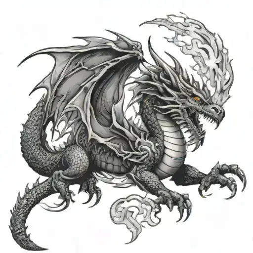 Black Dragon Breathing Fire Breathing Dragon