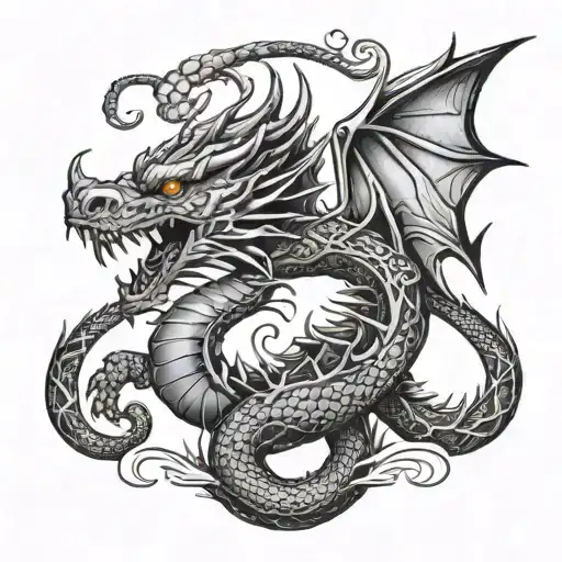 Black Dragon Breathing Fire Breathing Dragon