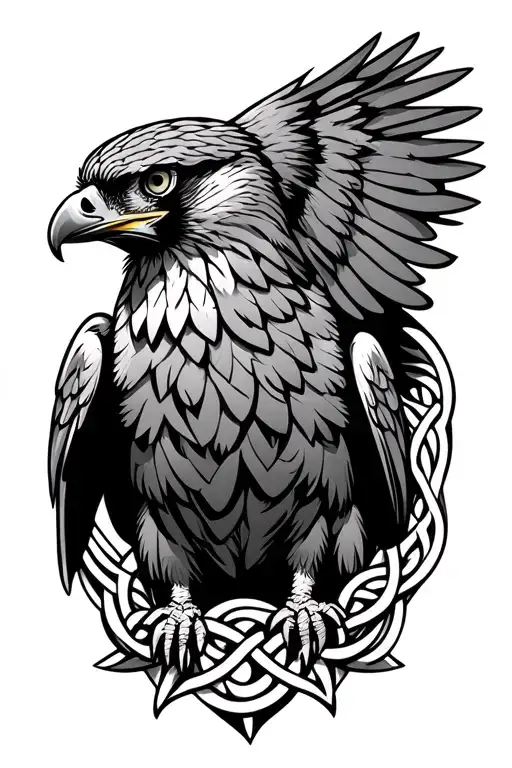 Celtic Knot Intertwined Hawk Perched