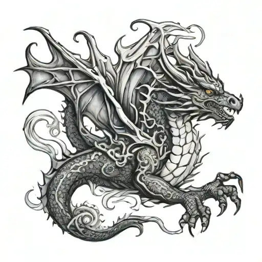 Black Dragon Breathing Fire Breathing Dragon