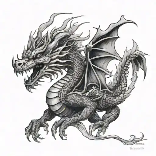 Black Dragon Breathing Fire Breathing Dragon
