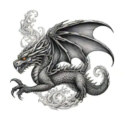 Black Dragon Breathing Fire Breathing Dragon