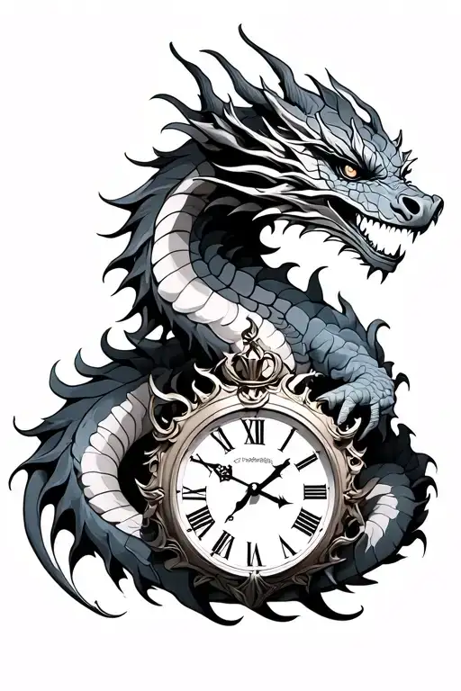 Dragon Wrapped With Clock Surrounded