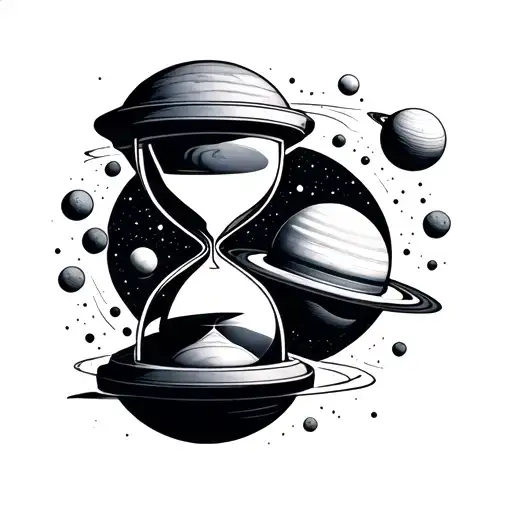 Hourglass And Space Surrounded By Planets