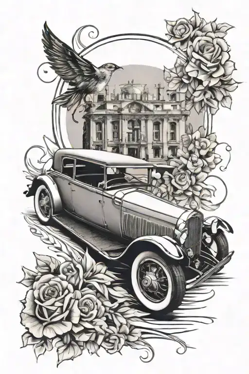 Design A Tattoo Showcasing A Vintage Italian Car With Athletic Elements