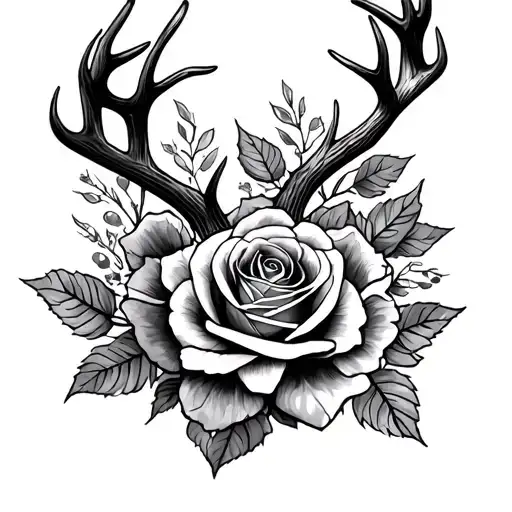 Forearm Sleeve With Roses And Deer Antlers Intertwined