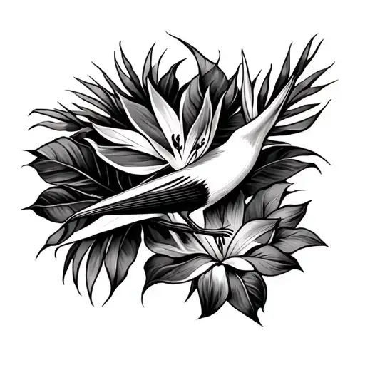 Bird Of Paradise Bird Incorporated With Bird Of Paradise Flower