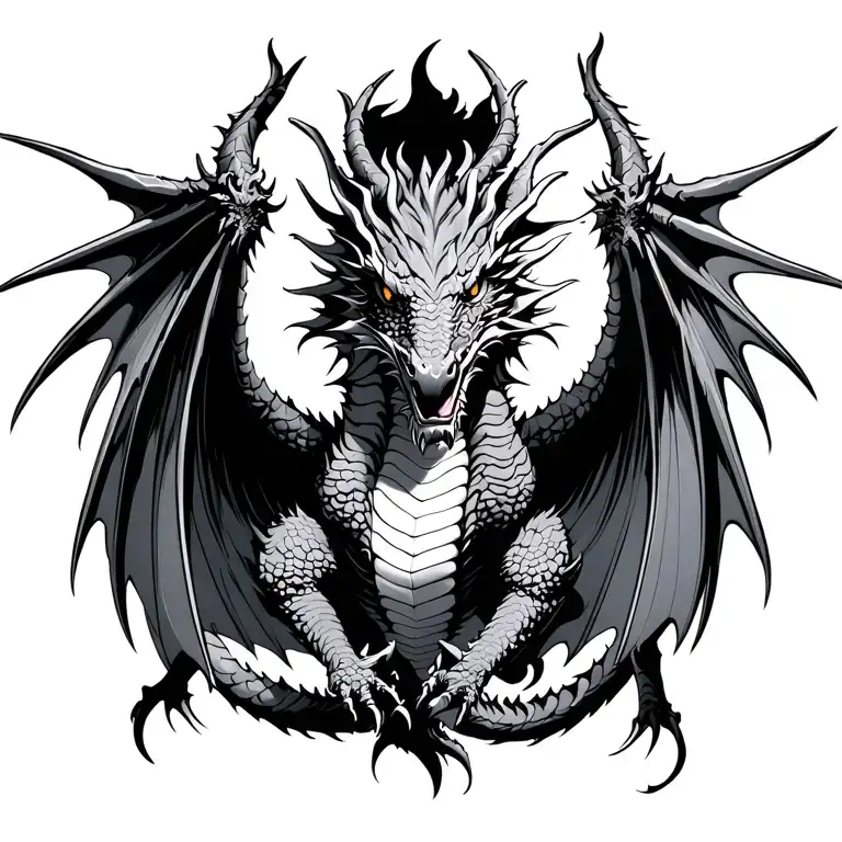 Dragon Facing Forward Wings Spread Behind Wide Open Facing Forward