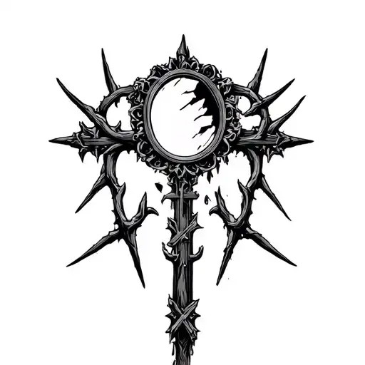 Broken Mirror With Cross And Thornes On Cross