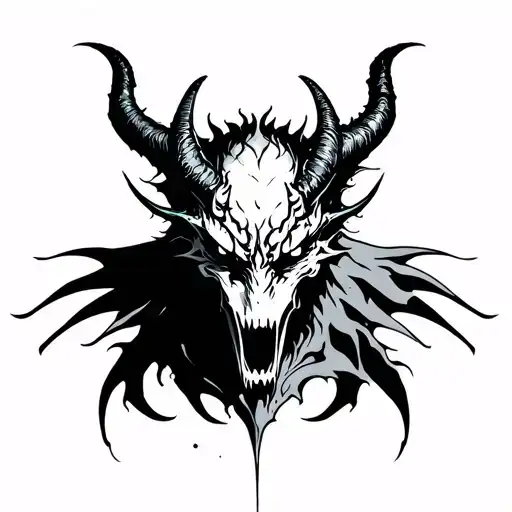 Waterline With Demon Shadow Minimalist Tattoo Fineline