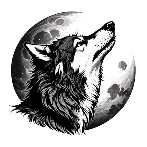 Turkish Wolf Howling At The Moon Shining