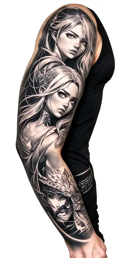 Full Arm Sleeve With Different Objects From Different Animes