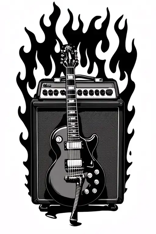 Guitar And Flames Microphone And Amplifier