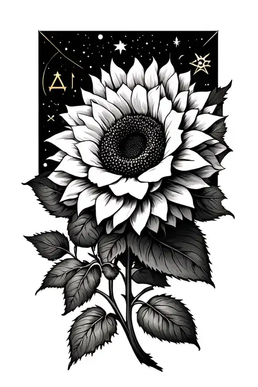 Rose And Sunflower With Astrological Taurus Zodiac Sign