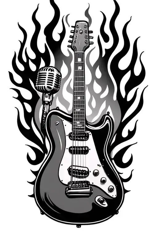 Guitar And Flames Microphone Rock Music