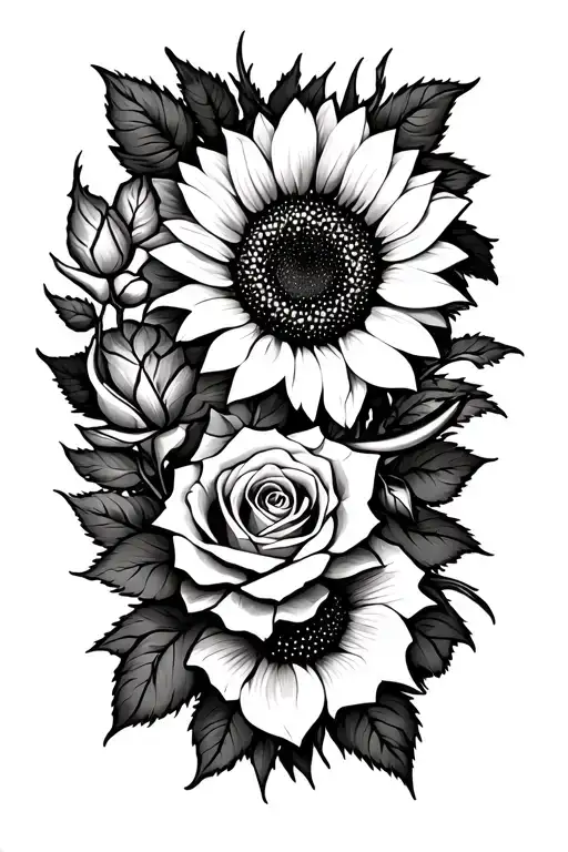 Rose And Sunflower With Astrological Taurus Zodiac Sign
