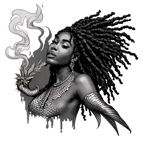African Mermaid With Dreadlocks Smoking Weed