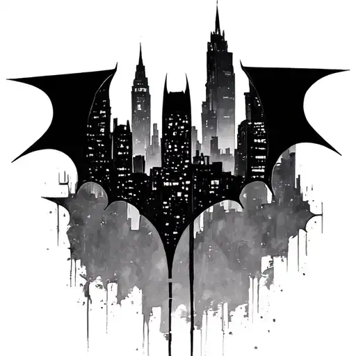 Gotham City With The Bat Signal Shining