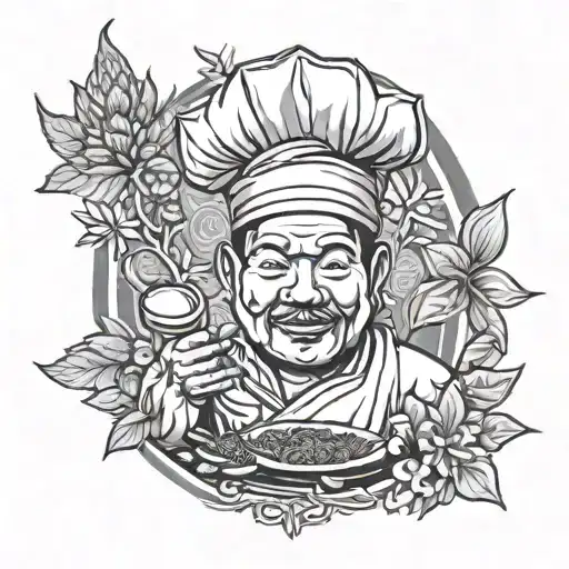 Pinoy Chef Hatcwith Bacgrouund Thai Budddism With Weeds And Chili