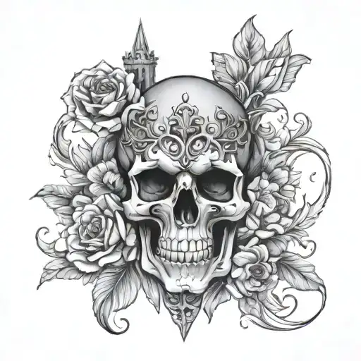 Skull Flowers Gothic Castle