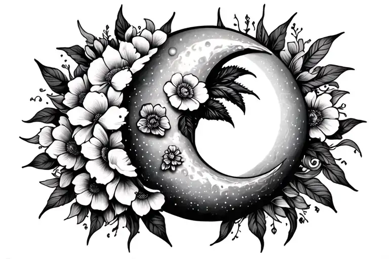 Floral Sun Moon Tramp Stamp