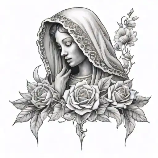 Veiled Virgin Mary In Middle Of Wrapped Floral