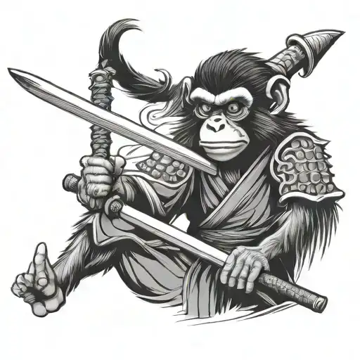 Japanese Monkey Samurai Holding Katana
