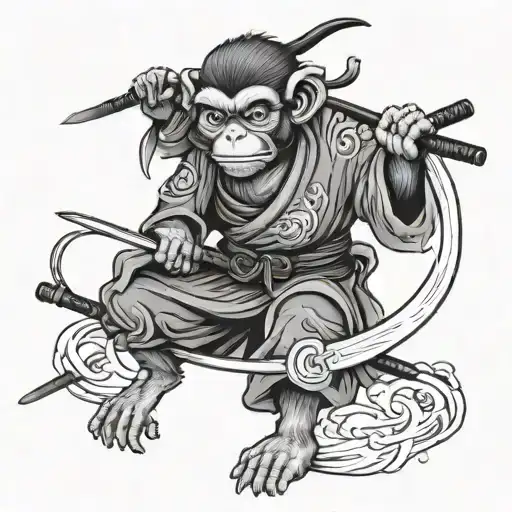 Japanese Monkey Samurai Holding Katana