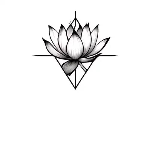 Lotus Flower With Triangle Outline And Geometric Elements