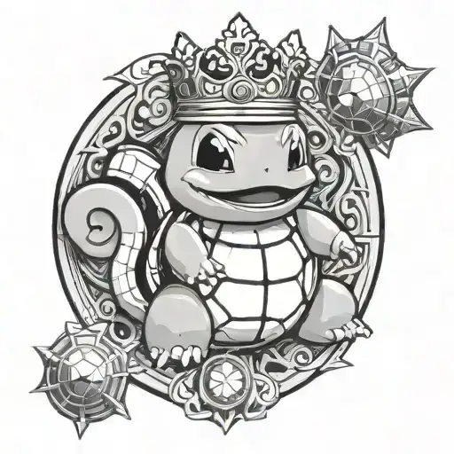 Squirtle With A Crown Wearing A Medal That Has A 1 On It