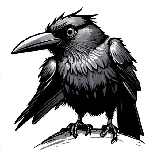 Simple Cartoon Crow Perched On Top