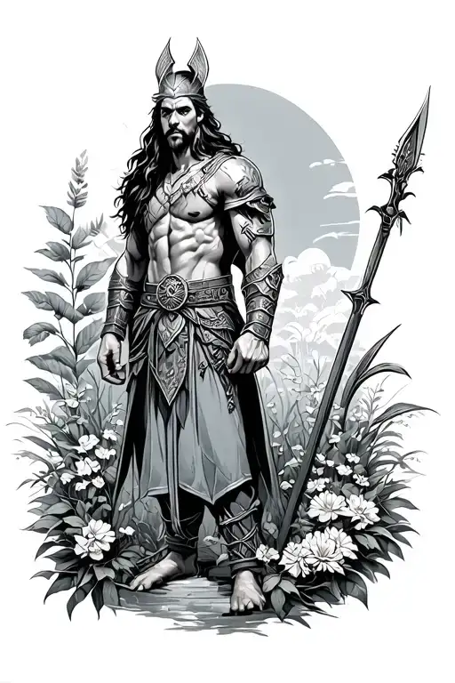 Warrior In A Garden Scene