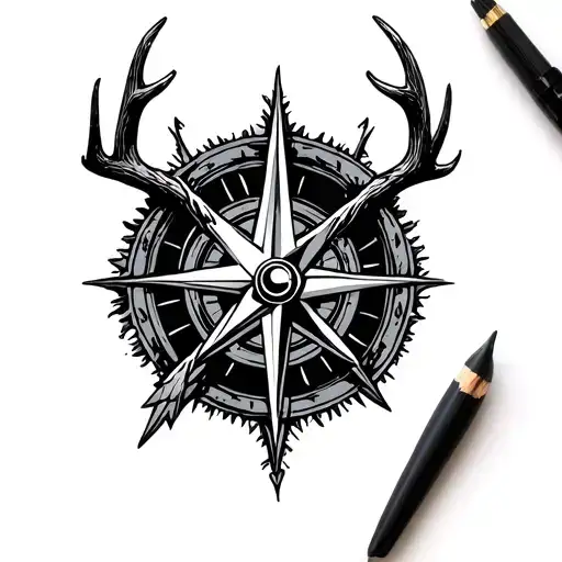 Deer Antlers Arrowhead Compass