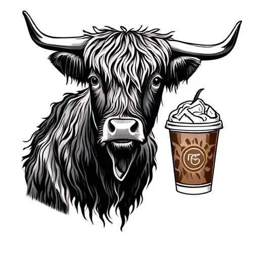 Highland Cow With Ice Coffee Cup