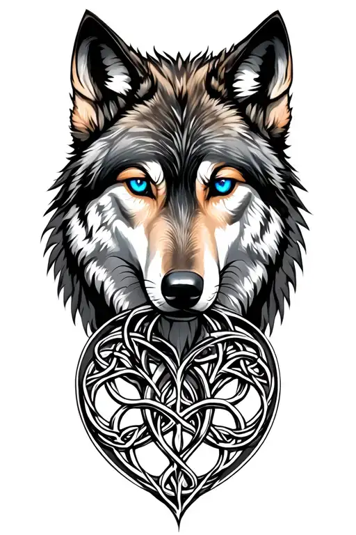 Wolf With Blue Eyes Featuring Celtic Tree Of Life