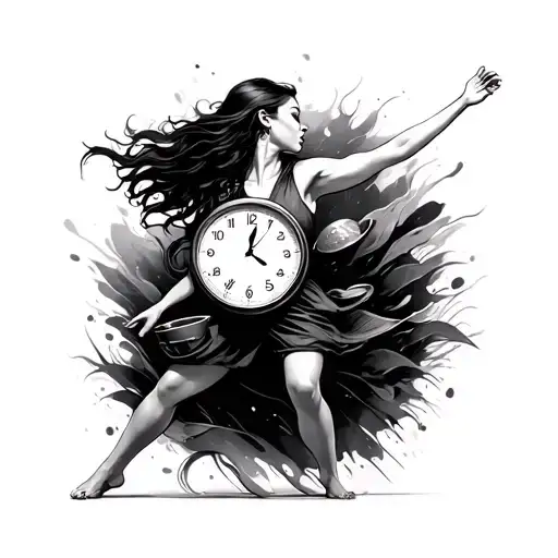 Woman Dancing While Cooking Wearing A Huge Clock Around Her Neck Abstract