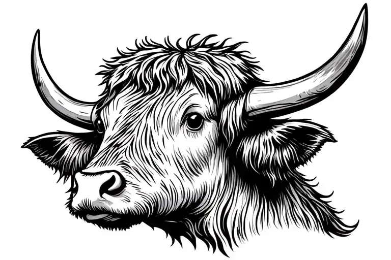 Super Simple Line Drawing Of Highland Cow Ears And Horns Head Only