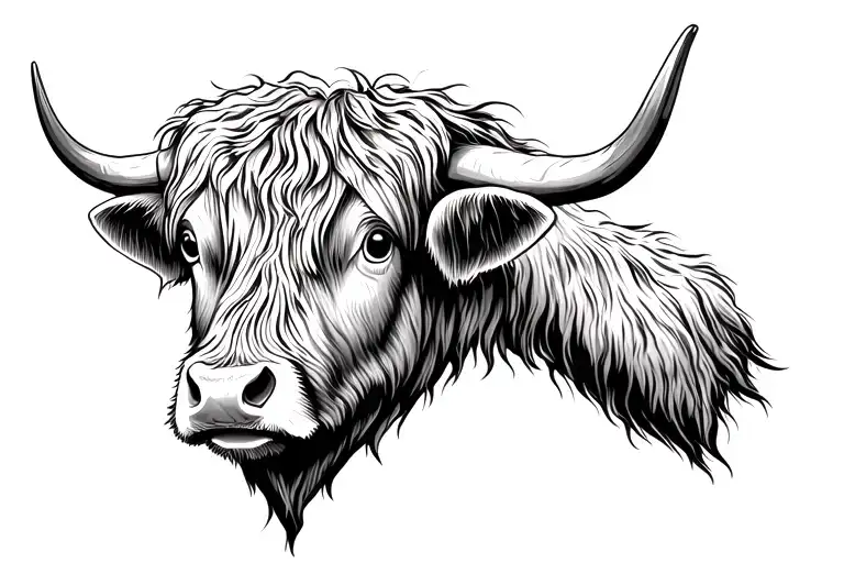 Super Simple Line Drawing Of Highland Cow Ears And Horns Head Only
