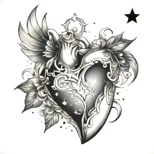 Heart Shaped Satrun With Stars And Moon