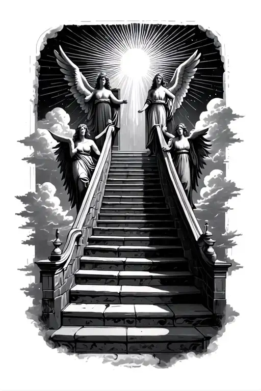 Stairway To Heaven Walking Up Stairs Angels Sun Rays Clouds Heaven Gate At The Top Of The Stairs