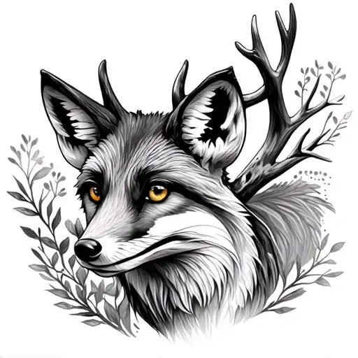 Fox And Deer Tattoo Design Combining