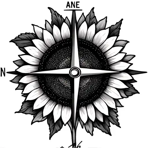 Compass With Sunflower In The Middle With Four Kids Initials As Coordinates