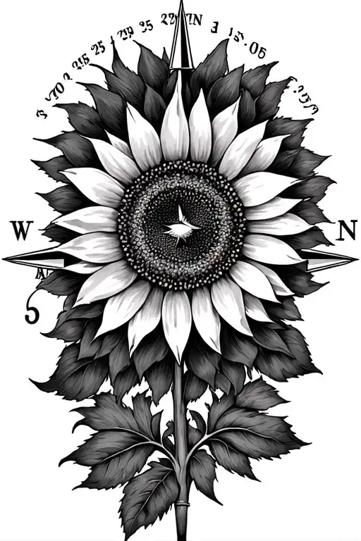 Compass With Sunflower In The Middle With Four Kids Initials As Coordinates