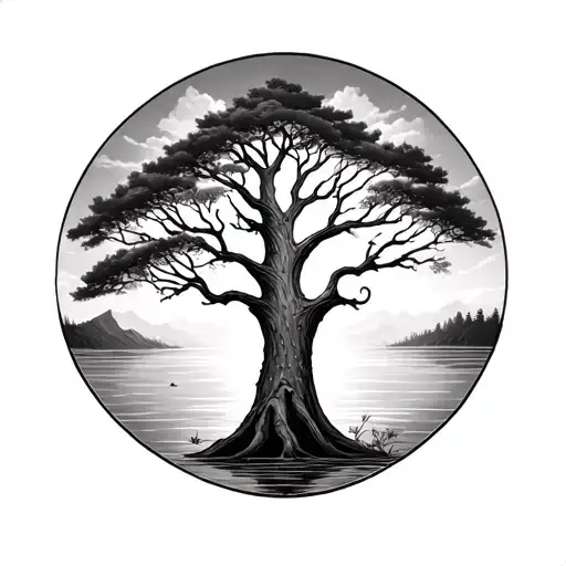 Tree Of Life With Lake Superior Tree Trunk
