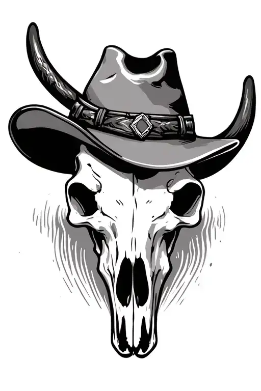 Steer Skull With Cowboy And Weastern