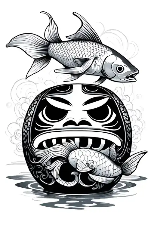 Daruma Doll And Koi Fish